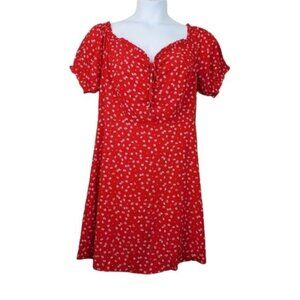 City Chic Womens Tie Blossom Red Floral Print Off Shoulder Mini Dress Size 14